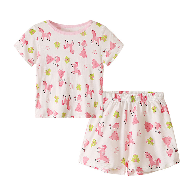 Two Pieces Toddler Girls Unicorn Print Top and Shorts Set Wholesale 41062360