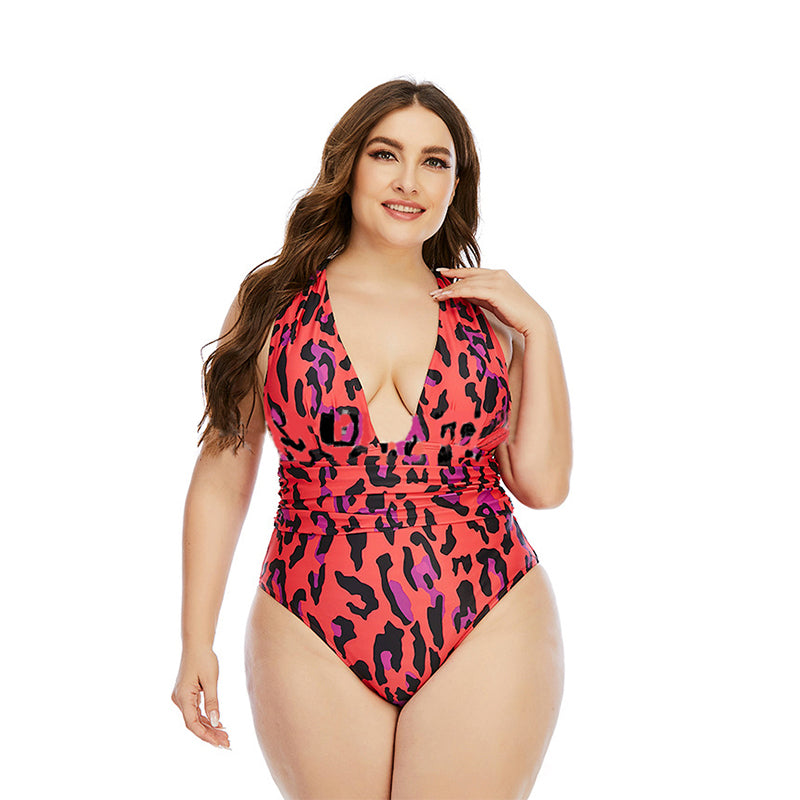 Women Plus Size Leopard Print One Piece Swimsuit Wholesale 57312478