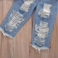 Load image into Gallery viewer, Three Pieces Kid Girl Star Mesh Top &amp; Cropped Cami Top &amp; Ripped Jeans Onesie Wholesale 1214553
