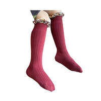 Load image into Gallery viewer, Kid Girl Floral Trim Knee High Socks Wholesale 39911304
