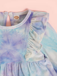 Load image into Gallery viewer, Baby Girl Tie Dye Ruffle Trim Dress Wholesale 47344362
