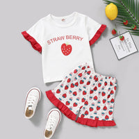 Load image into Gallery viewer, Two Pieces Kid Girl Letter Strawberry Print Set Top With Shorts Wholesale 48411852
