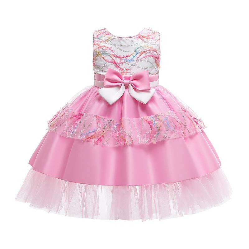 Kid Girl Party Bow Detail  Mesh Sequins Princess Sleeveless Dress Wholesale 63461257