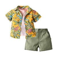 Load image into Gallery viewer, 3-Piece Toddler Boy Plant Pattern Set Solid Color Tee &amp; Leaves Shirt &amp; Shorts Wholesale 4075246
