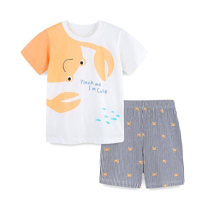 Two Pieces Kid Boy Crab Fish Tee With Stripe Shorts Set Wholesale 3027114