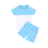 Load image into Gallery viewer, 2 Pieces Kid Colorblock Set Raglan Sleeve Tee With Shorts Wholesale 5482068
