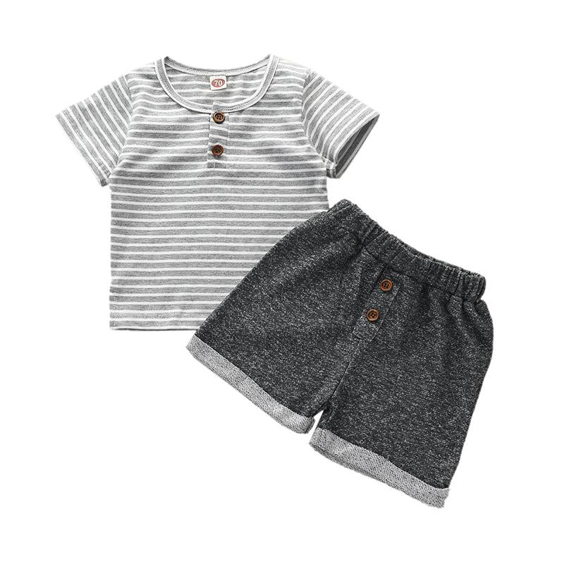 Two-Piece Baby Boy Outfit Stripe Top Matching Shorts Wholesale 30711704