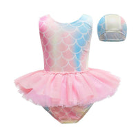 Load image into Gallery viewer, Kid Girl Mermaid One Piece Mesh Tank Swimsuit And Hat Wholesale 14331104
