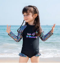 Load image into Gallery viewer, One-piece Girl Mermaid Print Long Sleeve Swimsuit And Hat Wholesale 7771605
