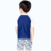 Load image into Gallery viewer, 3 PCS Boy Letter Fish Print Swimsuit Top Shorts Hat Wholesale 7164607
