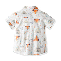 Load image into Gallery viewer, 2 Piece Toddler Boy Bow Tie Fox Print  Shirt And Stripe Suspender Shorts Set Wholesale 99441339
