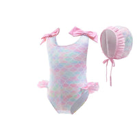 Load image into Gallery viewer, Kid Girl Mermaid Bow One Piece Swimsuit And Hat Wholesale 53531124
