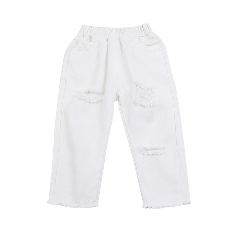 Little Girl White Distressed Pants Wholesale 46041754