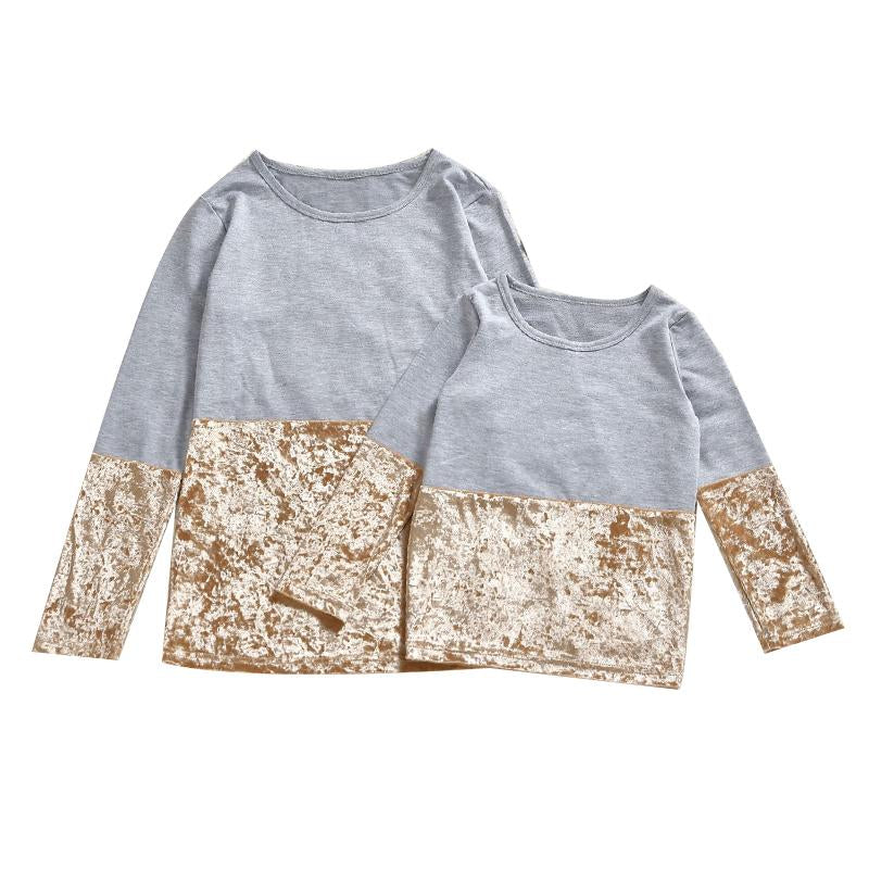 Mommy And Daughter Velvet Colorblock Top Wholesale 31903611