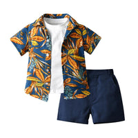 Load image into Gallery viewer, 3-Piece Toddler Boy Plant Pattern Set Solid Color Tee &amp; Leaves Shirt &amp; Shorts Wholesale 4075246
