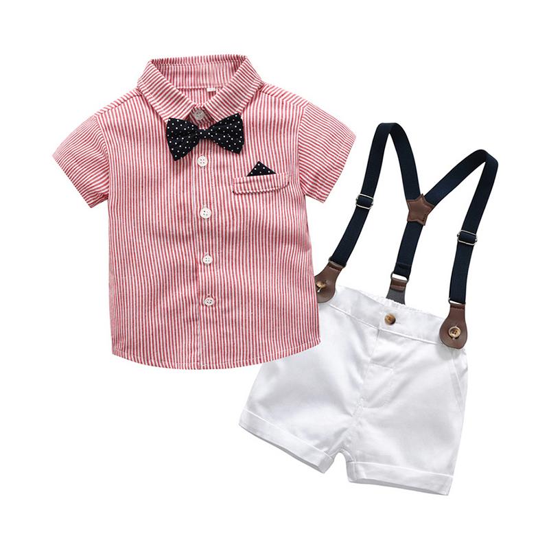 Two Pieces Boy Formal Set Stripe Bow Tie Shirt Boy Strap Short Wholesale 5750164