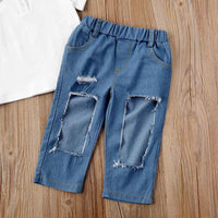 Load image into Gallery viewer, 2 Pieces White Polo Shirt Matching Ripped Jeans Set Wholesale 8265554
