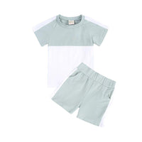 Load image into Gallery viewer, 2 Pieces Kid Colorblock Set Raglan Sleeve Tee With Shorts Wholesale 5482068
