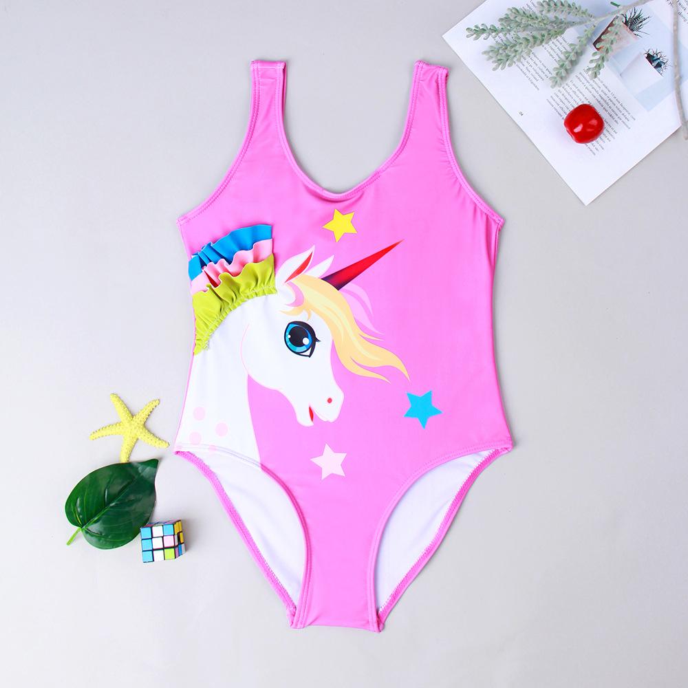 Little Big Girl Star & Unicorn Print Swimsuit Wholesale 24841468