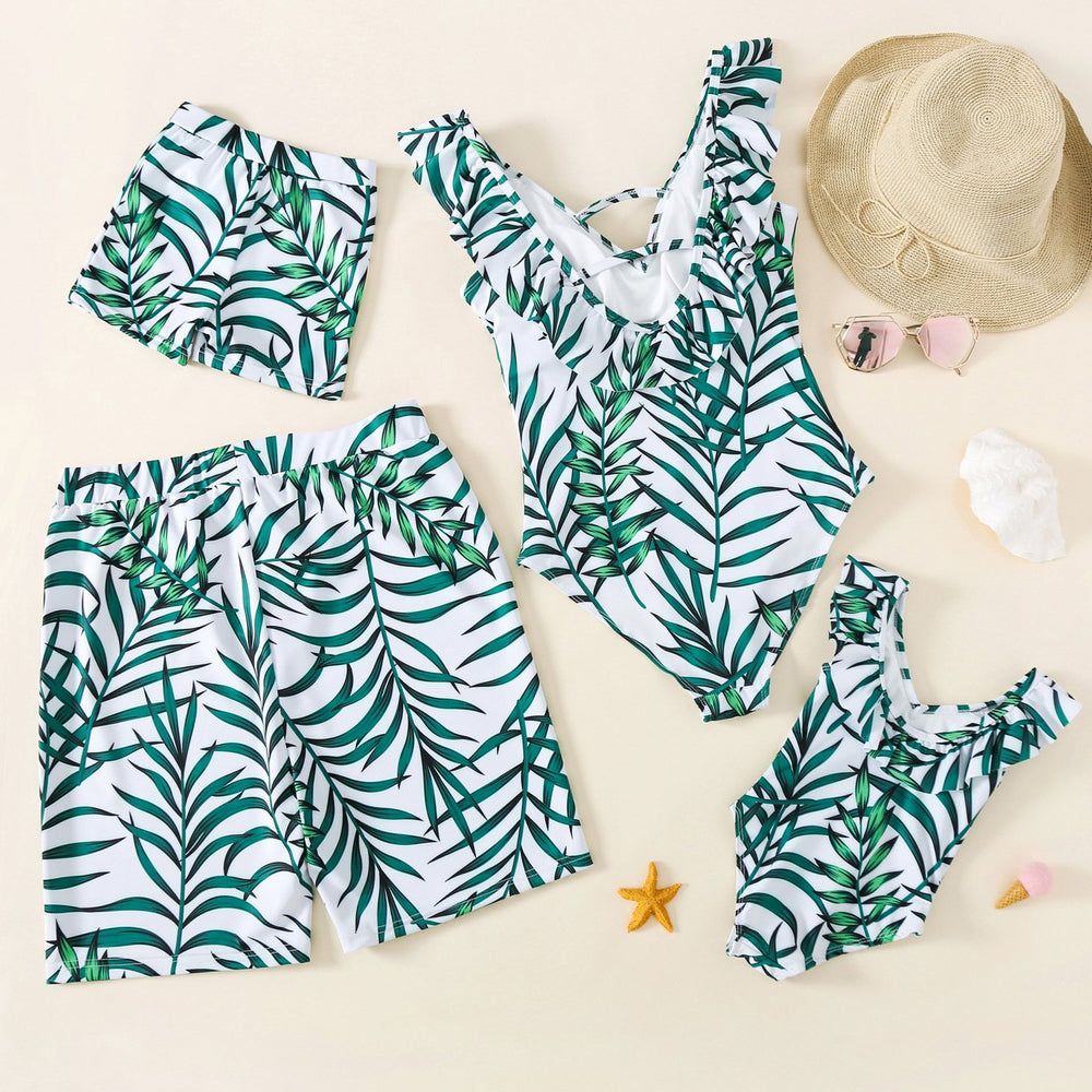 Family Matching Leaves Pattern Swimsuits Wholesale 50002165