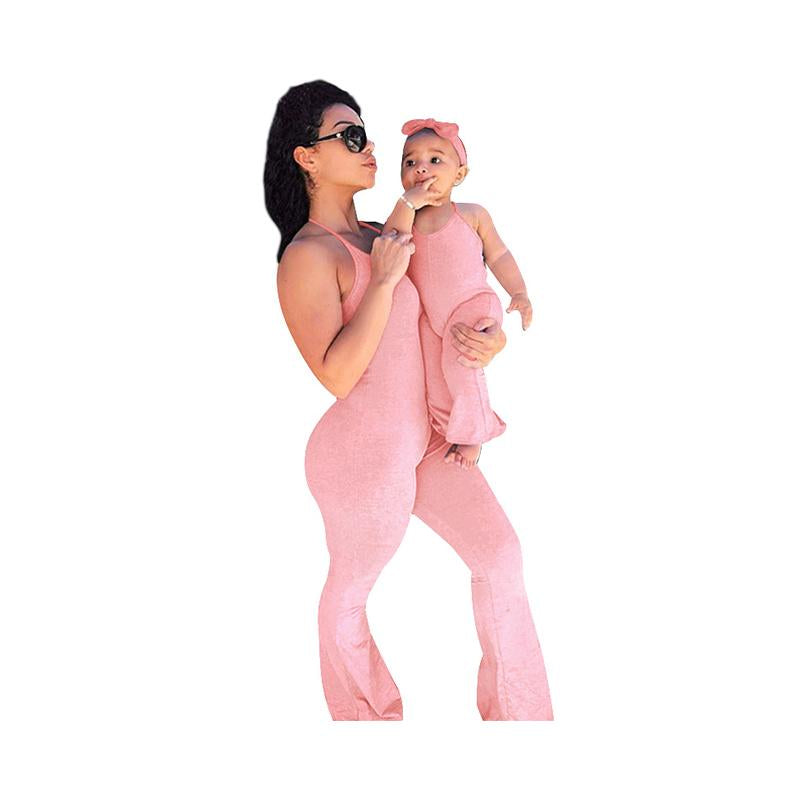 Mommy And Me Solid Color  Cami Jumpsuit Wholesale 28111431
