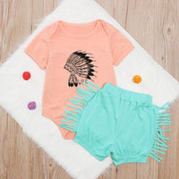 Load image into Gallery viewer, Two Pieces Baby Girl Wild Print Bodysuit And  Fringe Trim Shorts Set wholesale 0570026
