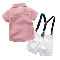 Load image into Gallery viewer, Two Pieces Boy Formal Set Stripe Bow Tie Shirt Boy Strap Short Wholesale 5750164
