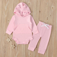 Load image into Gallery viewer, 2 Pieces Set Baby Solid Color Hooded Bodysuit And Pants Wholesale 9091021
