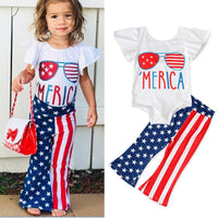 Load image into Gallery viewer, 2-Piece Baby Toddler Girl Independence Day Set Off Shoulder Glasses Bodysuit With Flared Pants Wholesale 1499018
