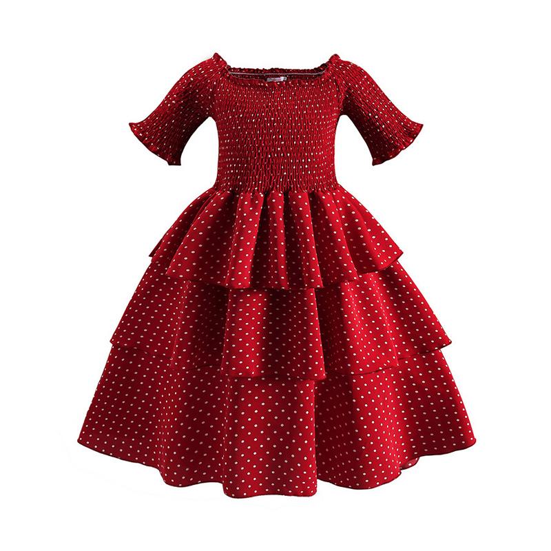 Kid Girl Shirred Polka Dots Pattern Tiered Layered Dress  Wholesale 34321594