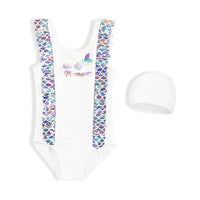 Load image into Gallery viewer, One-piece Girl Mermaid Print Swimsuit And Hat Wholesale 4469606
