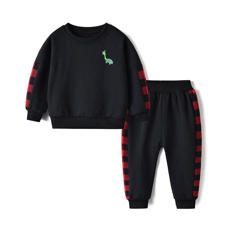 2 Pieces Baby Kid Boy Tortoise Checked Tracksuit Set Wholesale 3949242