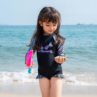 Load image into Gallery viewer, One-piece Girl Mermaid Print Long Sleeve Swimsuit And Hat Wholesale 7771605
