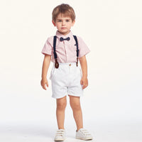 Load image into Gallery viewer, Two Pieces Boy Formal Set Stripe Bow Tie Shirt Boy Strap Short Wholesale 5750164
