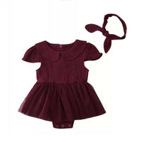 Load image into Gallery viewer, 2 Pieces Baby Girl Muslin Mesh Solid Color Romper Dress With Headband Wholesale 1192569
