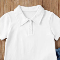 Load image into Gallery viewer, 2 Pieces White Polo Shirt Matching Ripped Jeans Set Wholesale 8265554
