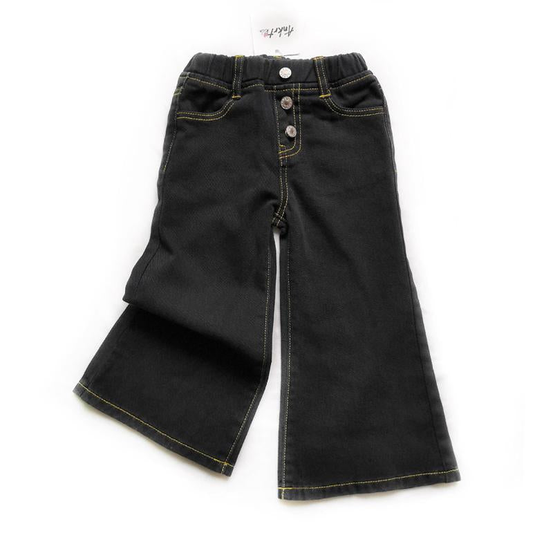 Girl Wide Leg Denim Flared Pants In Black Wholesale 03591085