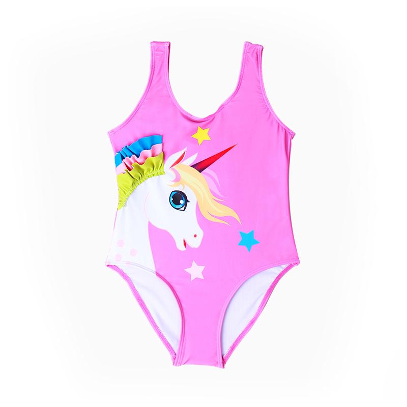 Little Big Girl Star & Unicorn Print Swimsuit Wholesale 24841468