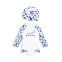 Load image into Gallery viewer, One-piece Girl Mermaid Print Long Sleeve Swimsuit And Hat Wholesale 7771605
