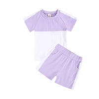 Load image into Gallery viewer, 2 Pieces Kid Colorblock Set Raglan Sleeve Tee With Shorts Wholesale 5482068
