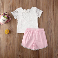 Load image into Gallery viewer, Two Pieces Kid Girl Lace Flower Top &amp; Lace Trimming Shorts Set Wholesale 4768561
