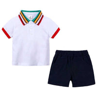 Load image into Gallery viewer, 2 Pieces Baby Boy Stripe Polo T-shirt &amp; Shorts Set Wholesale 087131
