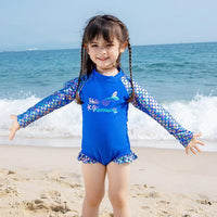 Load image into Gallery viewer, One-piece Girl Mermaid Print Long Sleeve Swimsuit And Hat Wholesale 7771605
