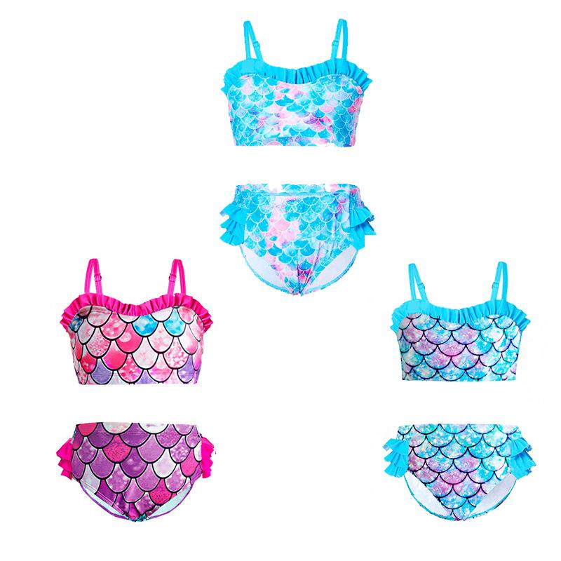 2 Pieces Little Big Girl Colorful Fish Scales Print Swimwear Bikini Set  Wholesale 85131051