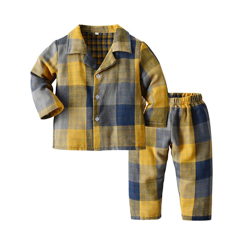 2 Pieces Toddler Plaid Pajamas Set Top & Trousers Wholesale 15095163