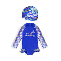 Load image into Gallery viewer, One-piece Girl Mermaid Print Long Sleeve Swimsuit And Hat Wholesale 7771605
