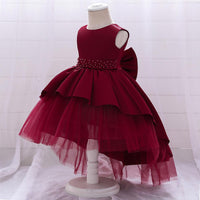 Load image into Gallery viewer, Kid Girl Party Solid Color Peplum Tiered Layered Beaded Mesh Tank Dress Wholesale 42991277
