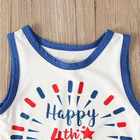 Load image into Gallery viewer, Baby Toddler Happy 4th Of July Tank Top And Pom Pom Hem Star Print Shorts Set Wholesale 4783016
