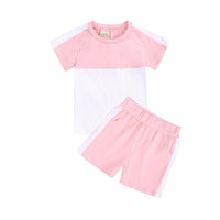 Load image into Gallery viewer, 2 Pieces Kid Colorblock Set Raglan Sleeve Tee With Shorts Wholesale 5482068
