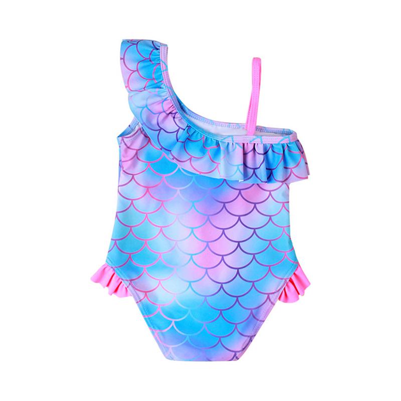 2 Pieces Kid Girl Gradient Fish Scales Print Swimsuit Set Halter Top And Shorts Wholesale 64651053